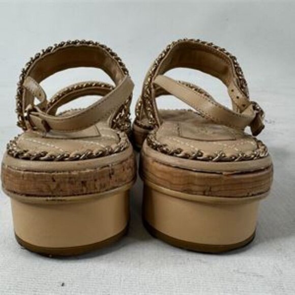 Chanel Lambskin Cork Chain Sandals | Women’s Beige Size 37C (7) - Picture 3 of 7